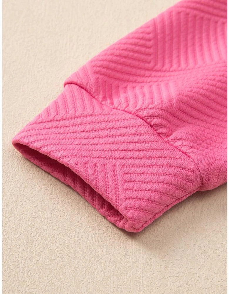 Bonbon Solid Textured Collared V Neck Top and Wide Leg Pants Set