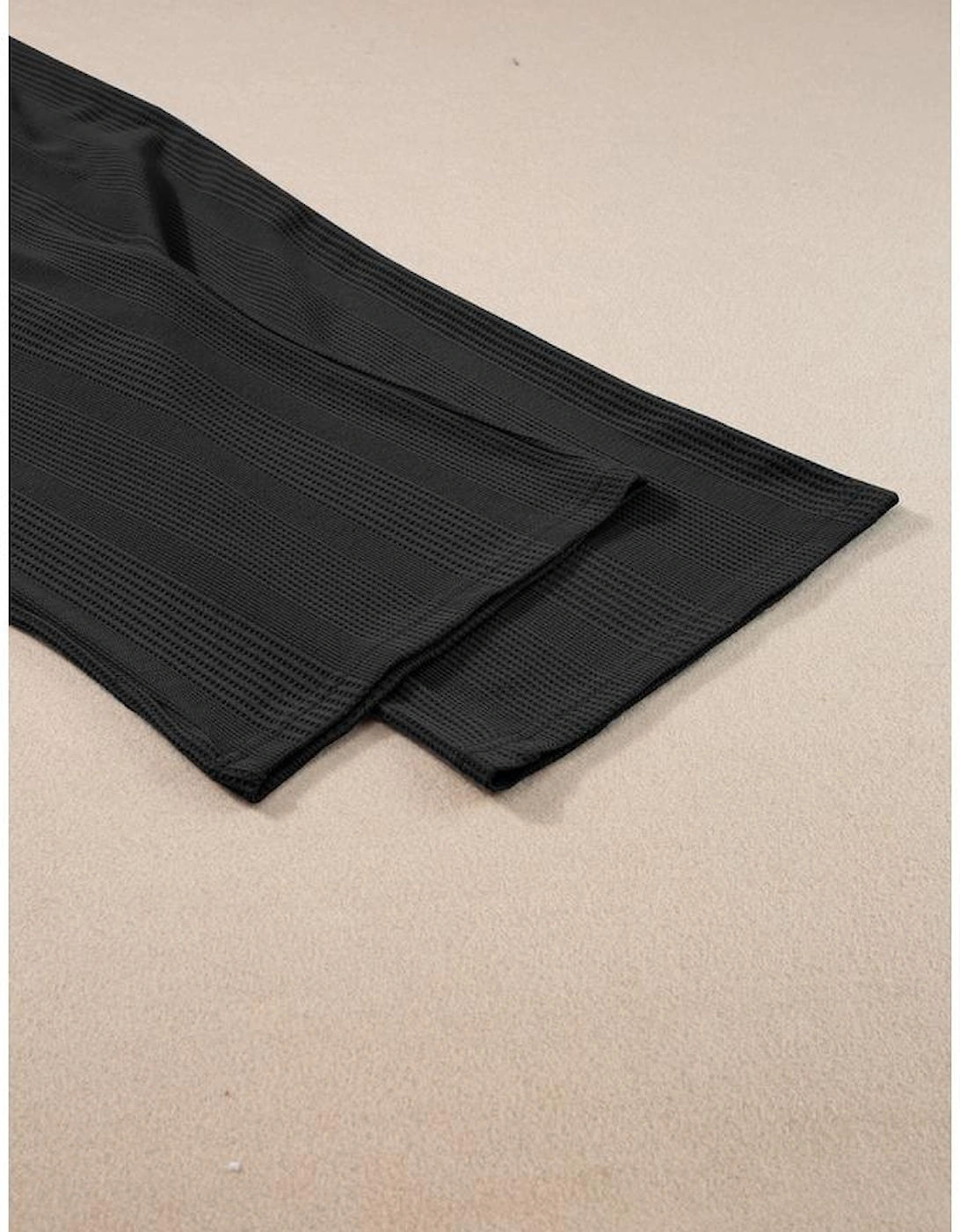 Black Solid Color Ribbed Ruffle Tank Top and Pants Set