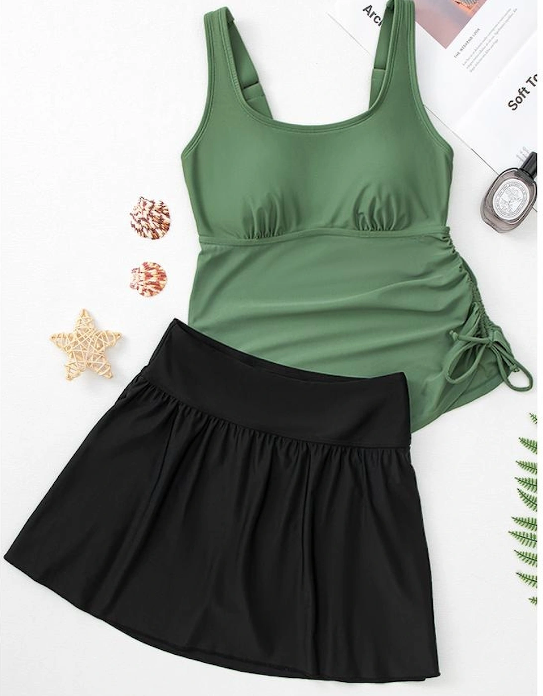 Mist Green Scoop Neck Adjustable Tankini and Matching Skort Bathing Suit