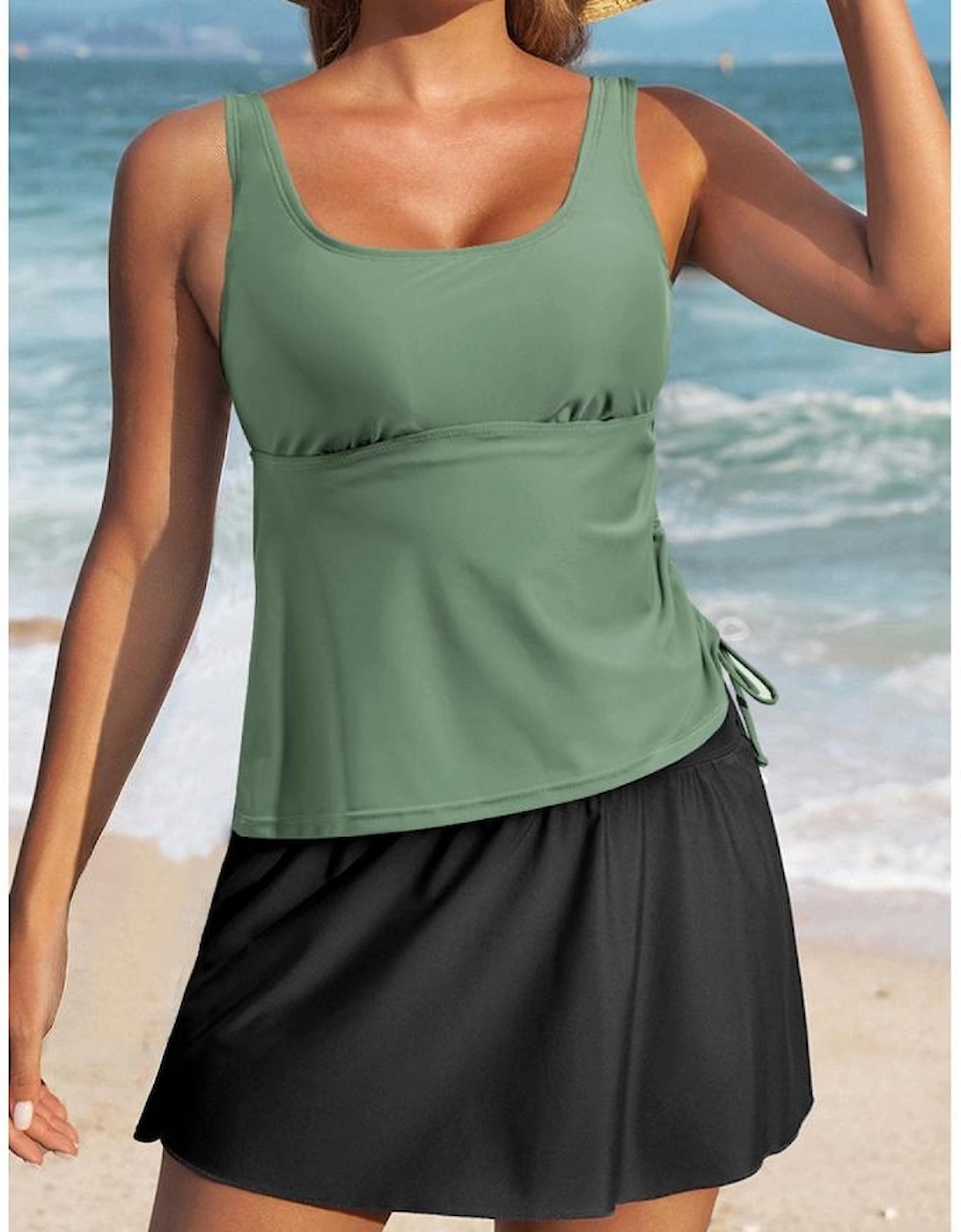 Mist Green Scoop Neck Adjustable Tankini and Matching Skort Bathing Suit