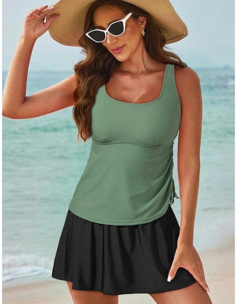 Mist Green Scoop Neck Adjustable Tankini and Matching Skort Bathing Suit