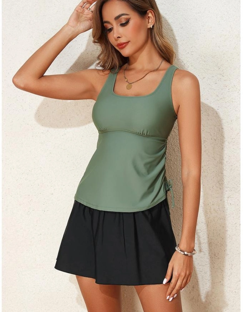 Mist Green Scoop Neck Adjustable Tankini and Matching Skort Bathing Suit