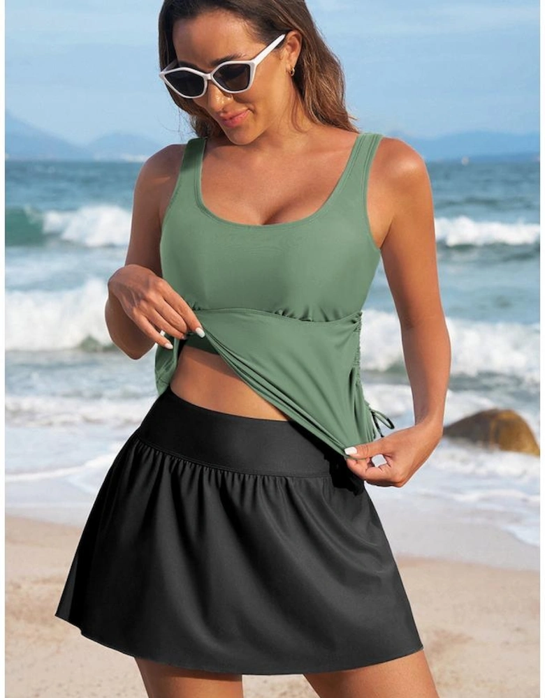 Mist Green Scoop Neck Adjustable Tankini and Matching Skort Bathing Suit