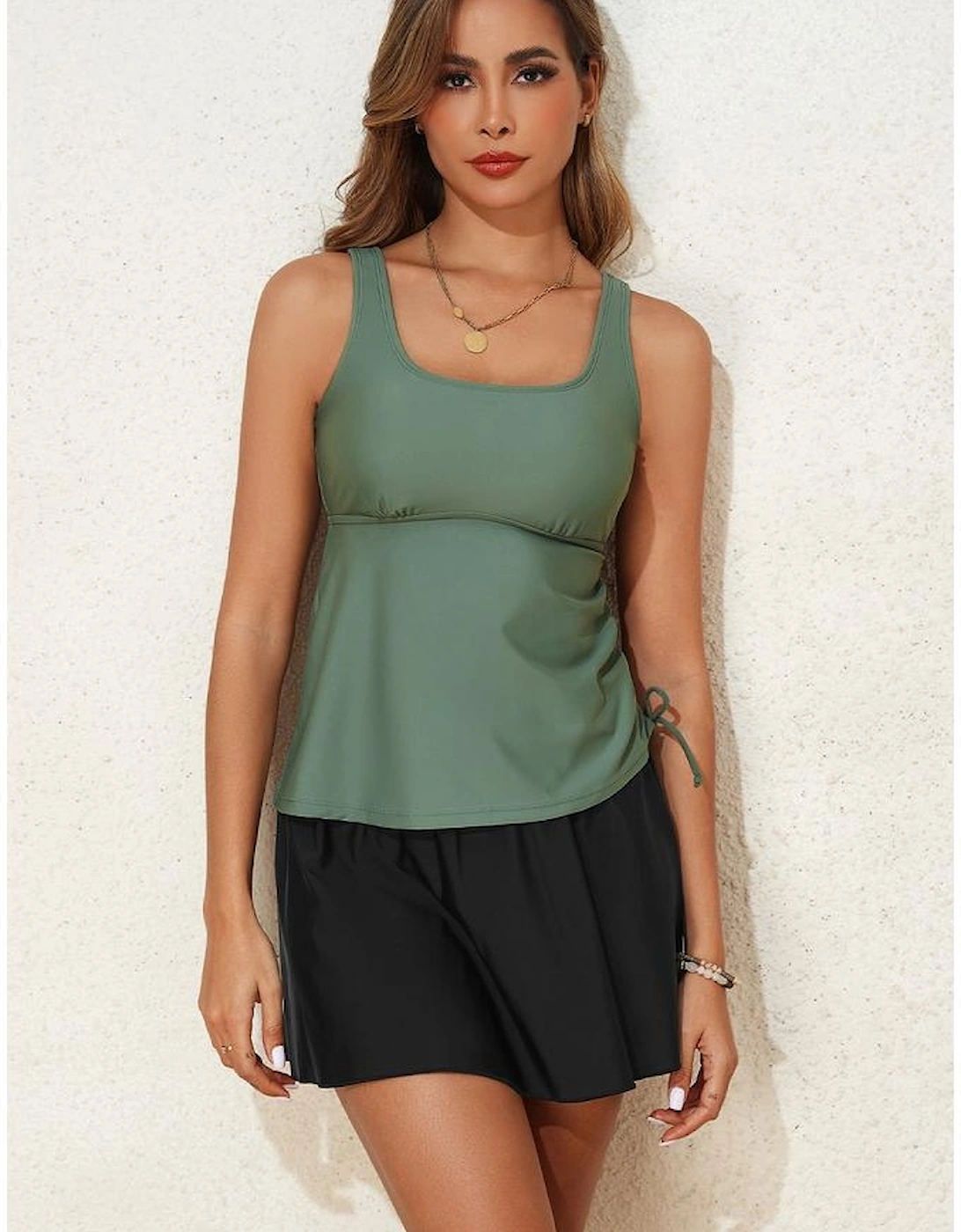 Mist Green Scoop Neck Adjustable Tankini and Matching Skort Bathing Suit