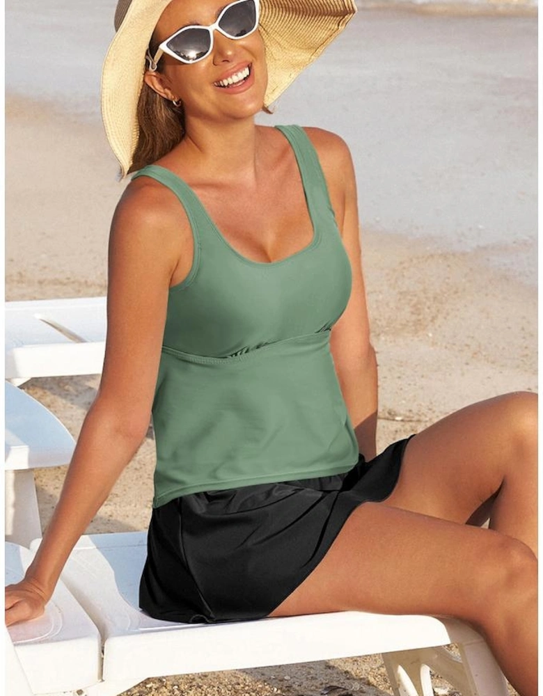 Mist Green Scoop Neck Adjustable Tankini and Matching Skort Bathing Suit