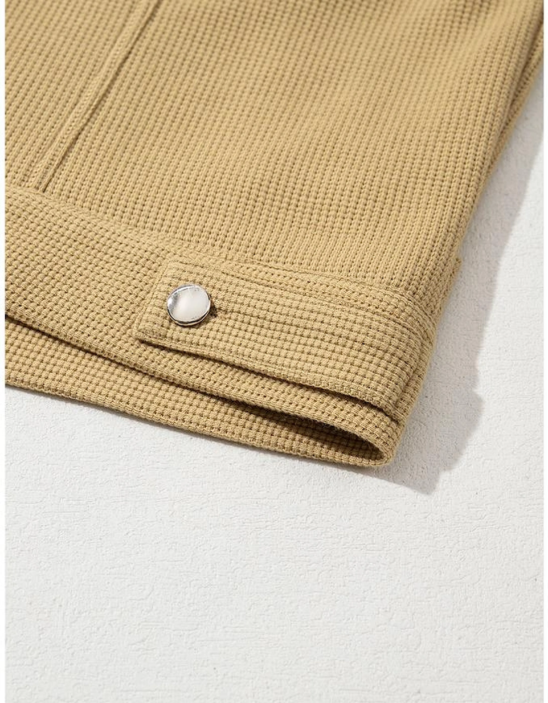 Khaki Waffle Knit Floral Print Patchwork Button up Jacket