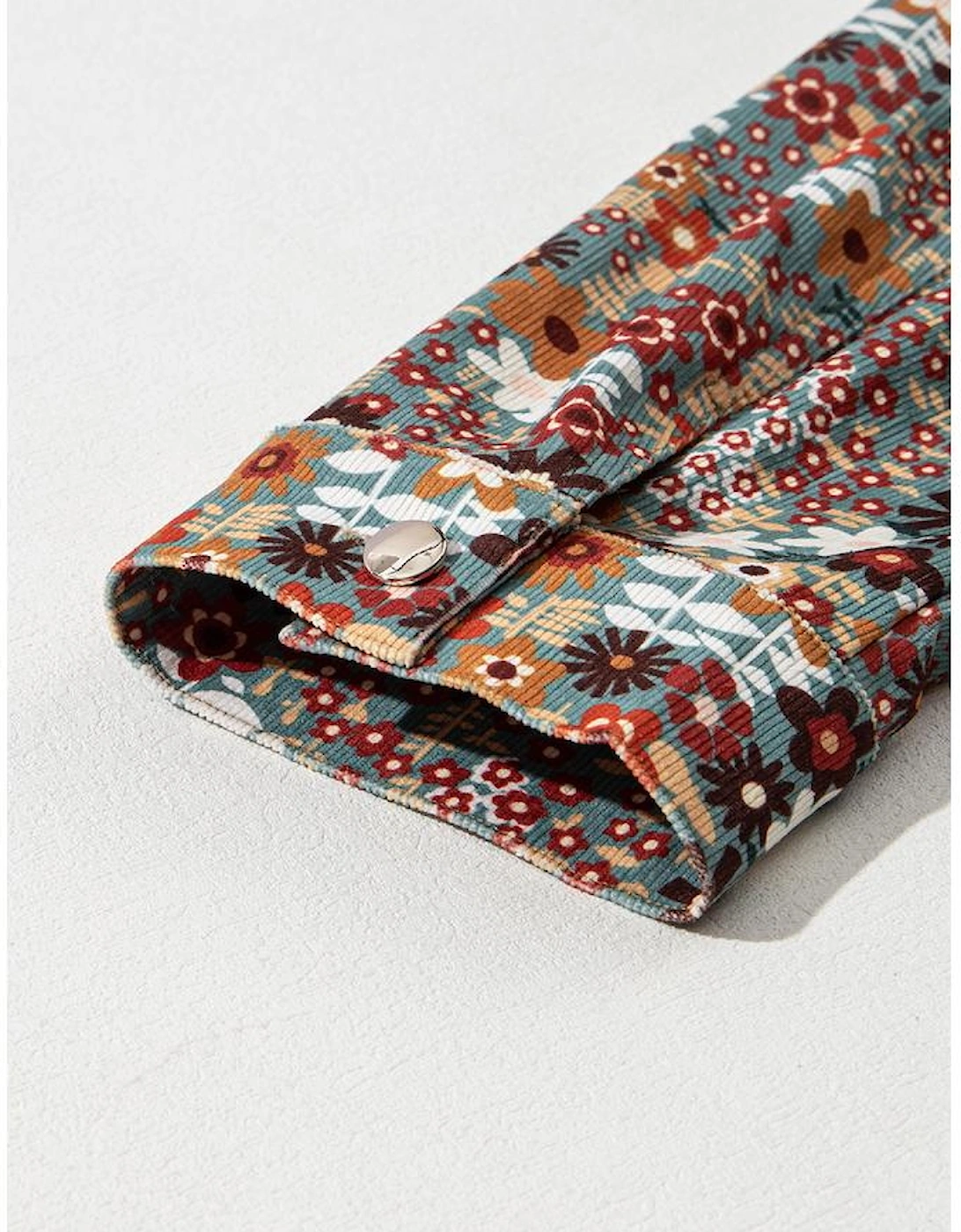 Khaki Waffle Knit Floral Print Patchwork Button up Jacket