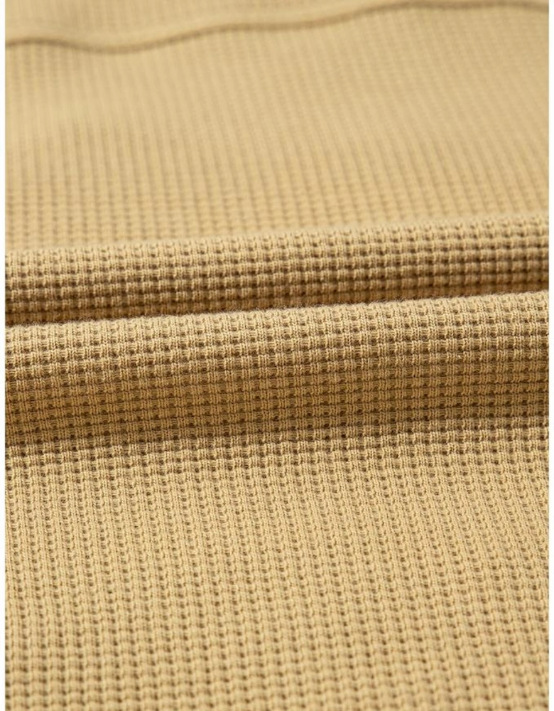 Khaki Waffle Knit Floral Print Patchwork Button up Jacket