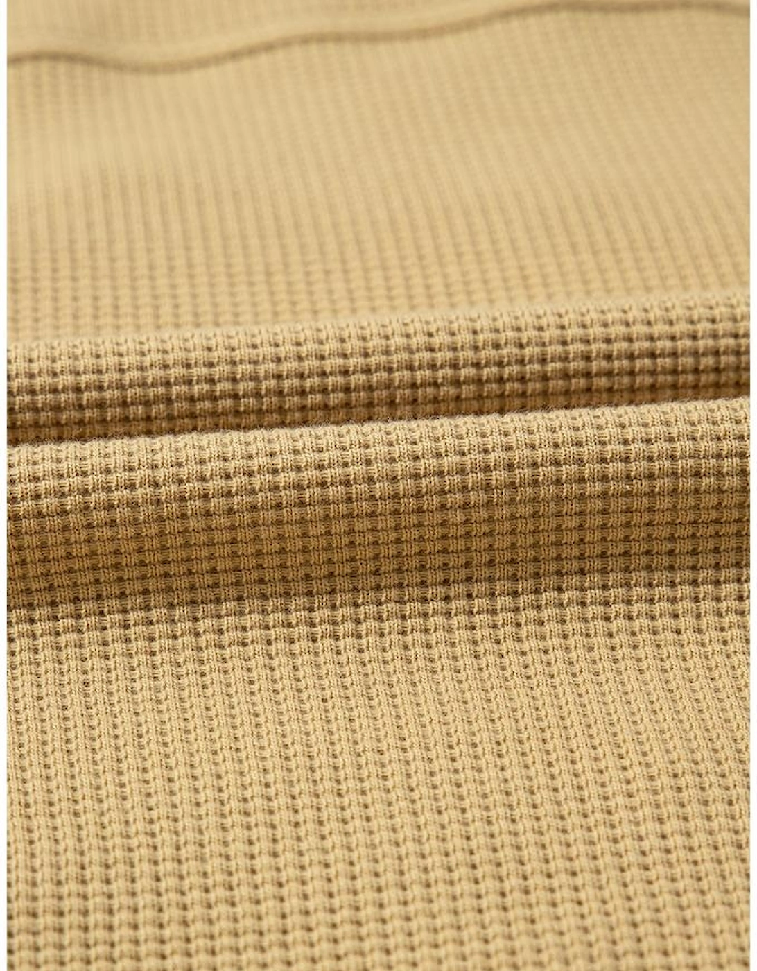 Khaki Waffle Knit Floral Print Patchwork Button up Jacket