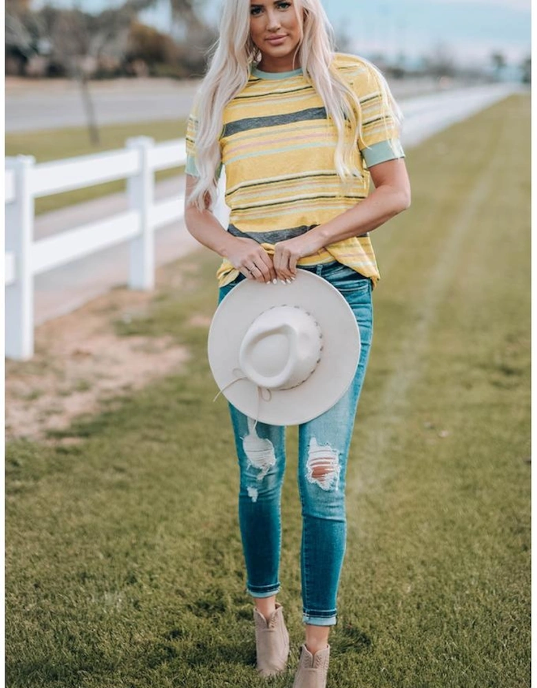 Azura Exchange Multicolor Stripes Crew Neck T Shirt