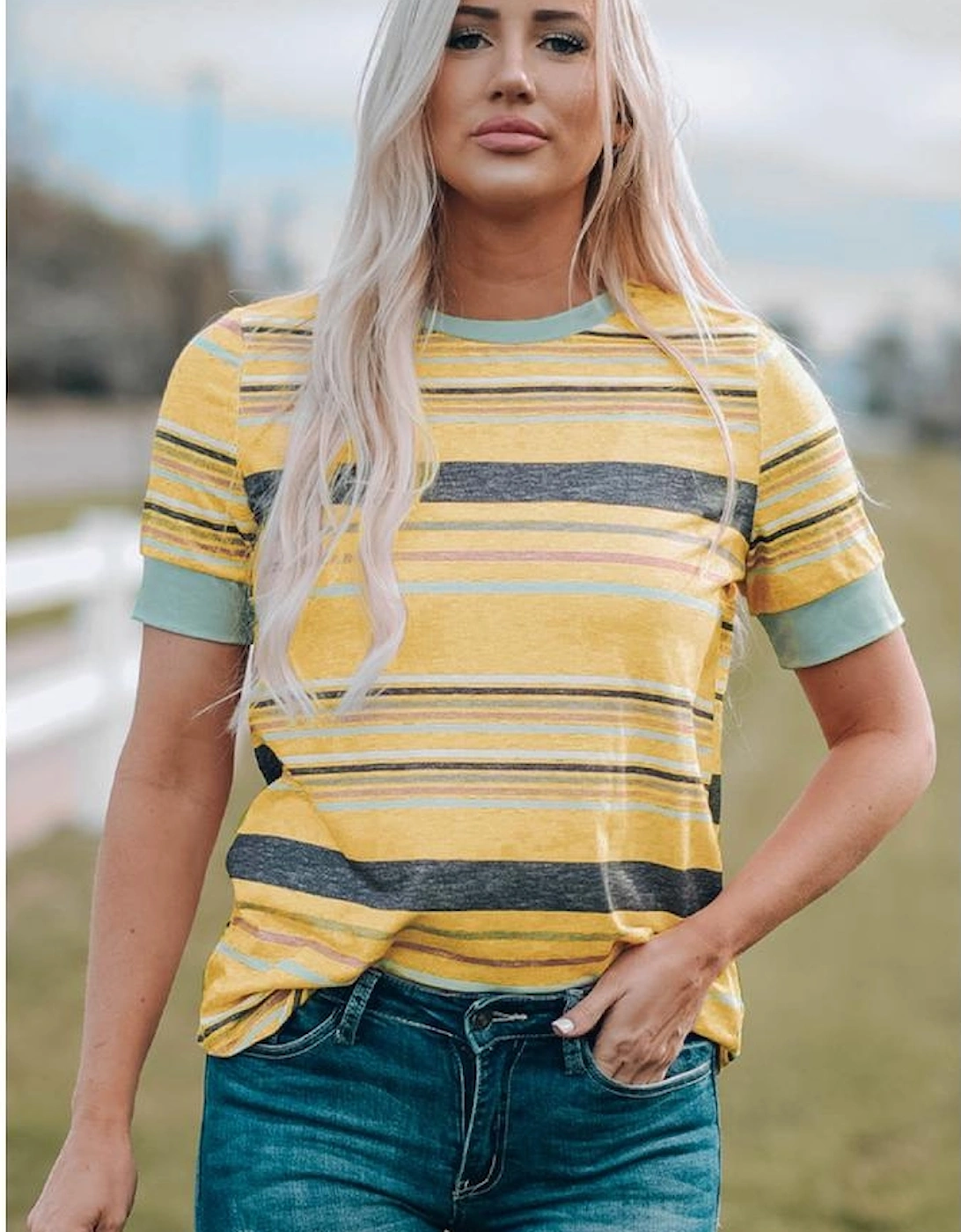 Azura Exchange Multicolor Stripes Crew Neck T Shirt