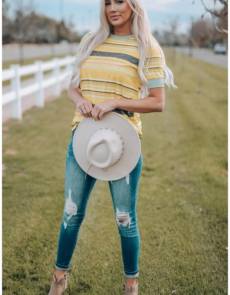 Azura Exchange Multicolor Stripes Crew Neck T Shirt