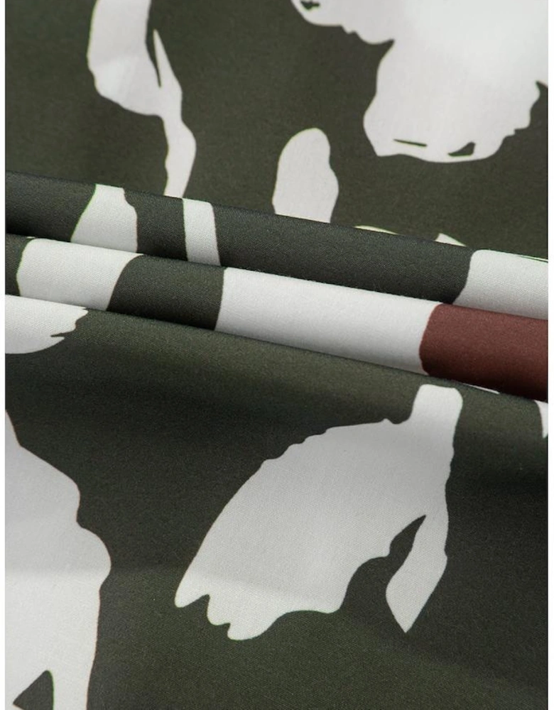 Four Leaf Clover Abstract Floral Print Puff Sleeve Half Button Blouse