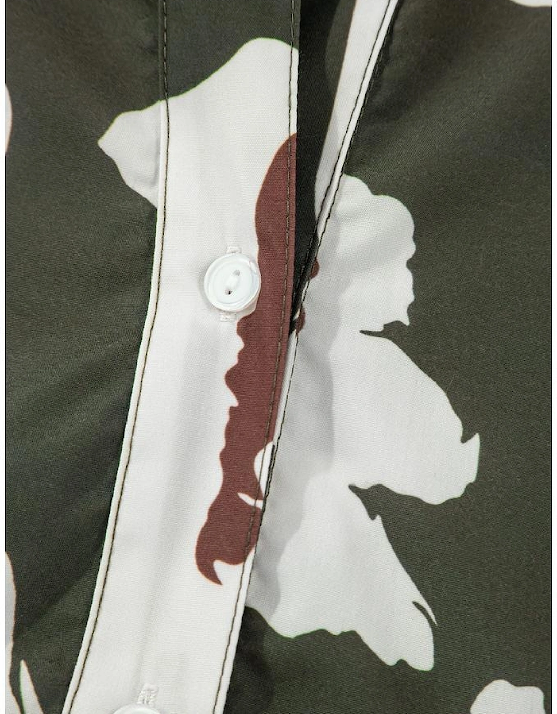 Four Leaf Clover Abstract Floral Print Puff Sleeve Half Button Blouse