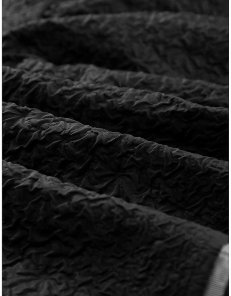 Black Textured Square Neck Puff Sleeve Peplum Blouse