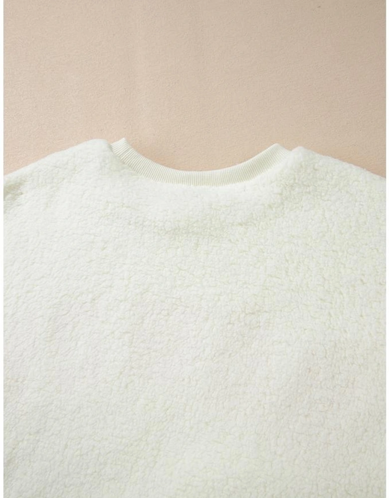 Beige Sherpa HOWDY Patched Pullover Sweatshirt