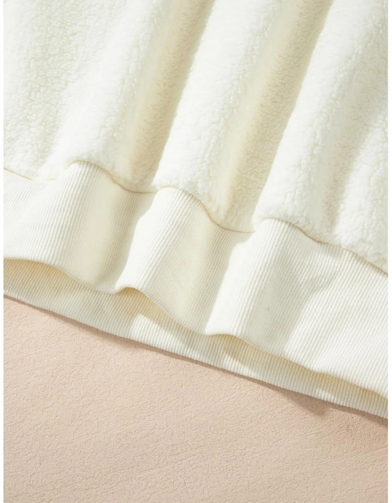 Beige Sherpa HOWDY Patched Pullover Sweatshirt