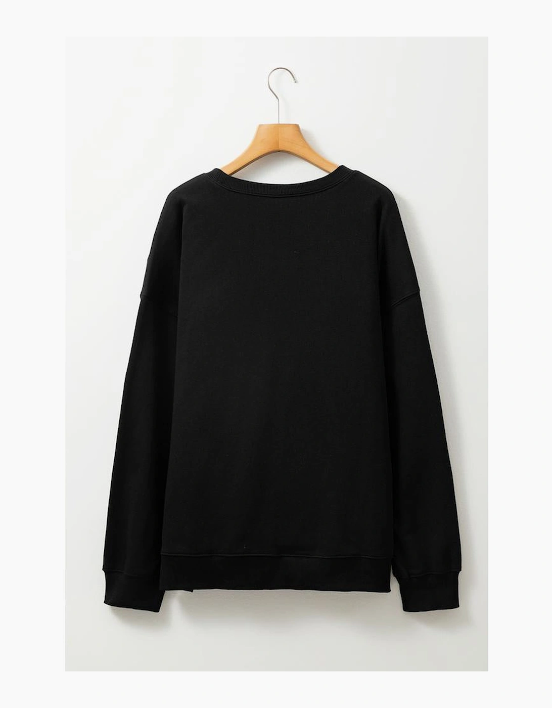 Black Rhinestone Jack-o-lantern Checkered Graphic Halloween Sweatshirt