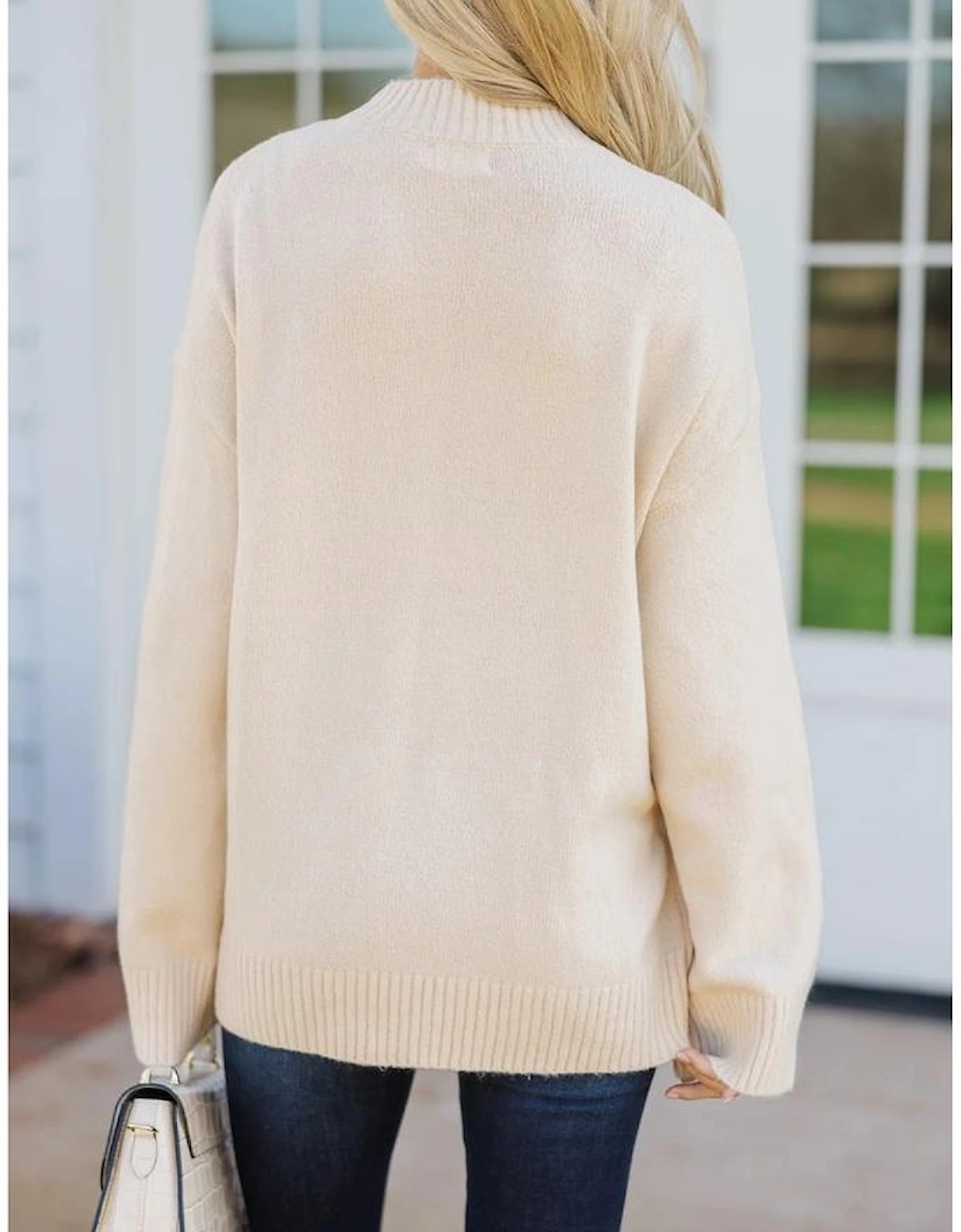 White Embroidered Flower Bouquet Ribbed Trim Loose Sweater, 6 of 5