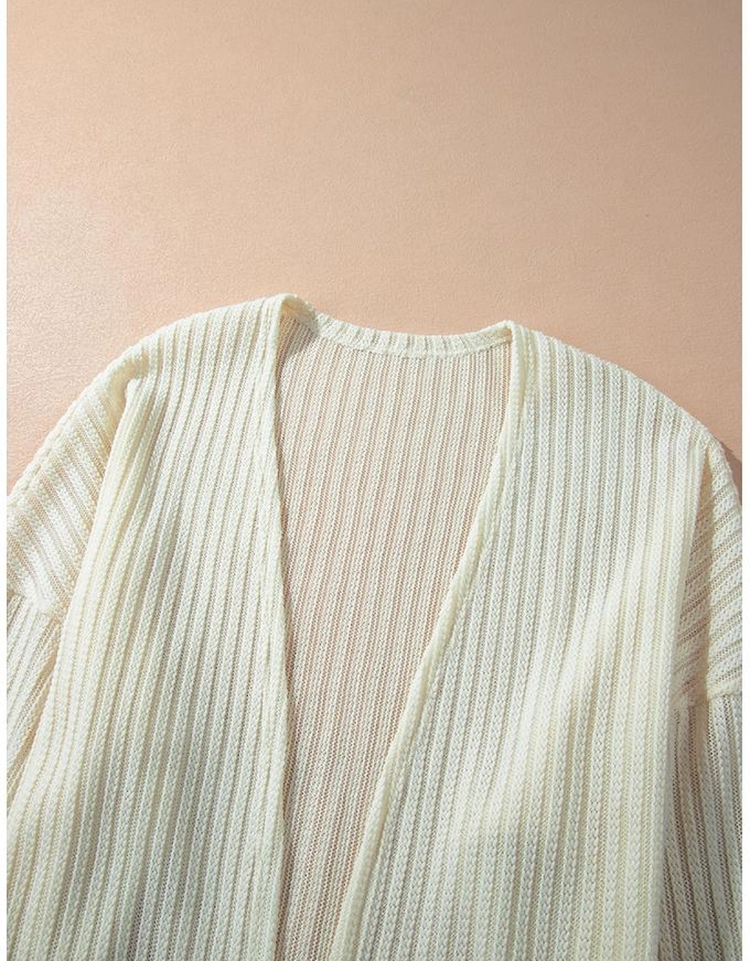 Beige Textured Lantern Sleeve Open Kimono