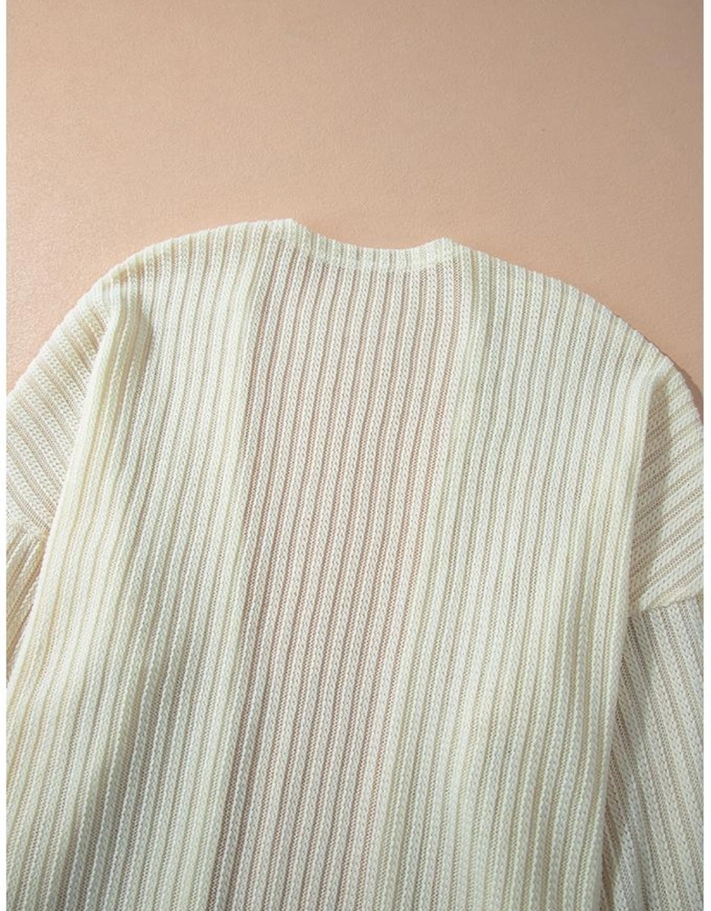 Beige Textured Lantern Sleeve Open Kimono