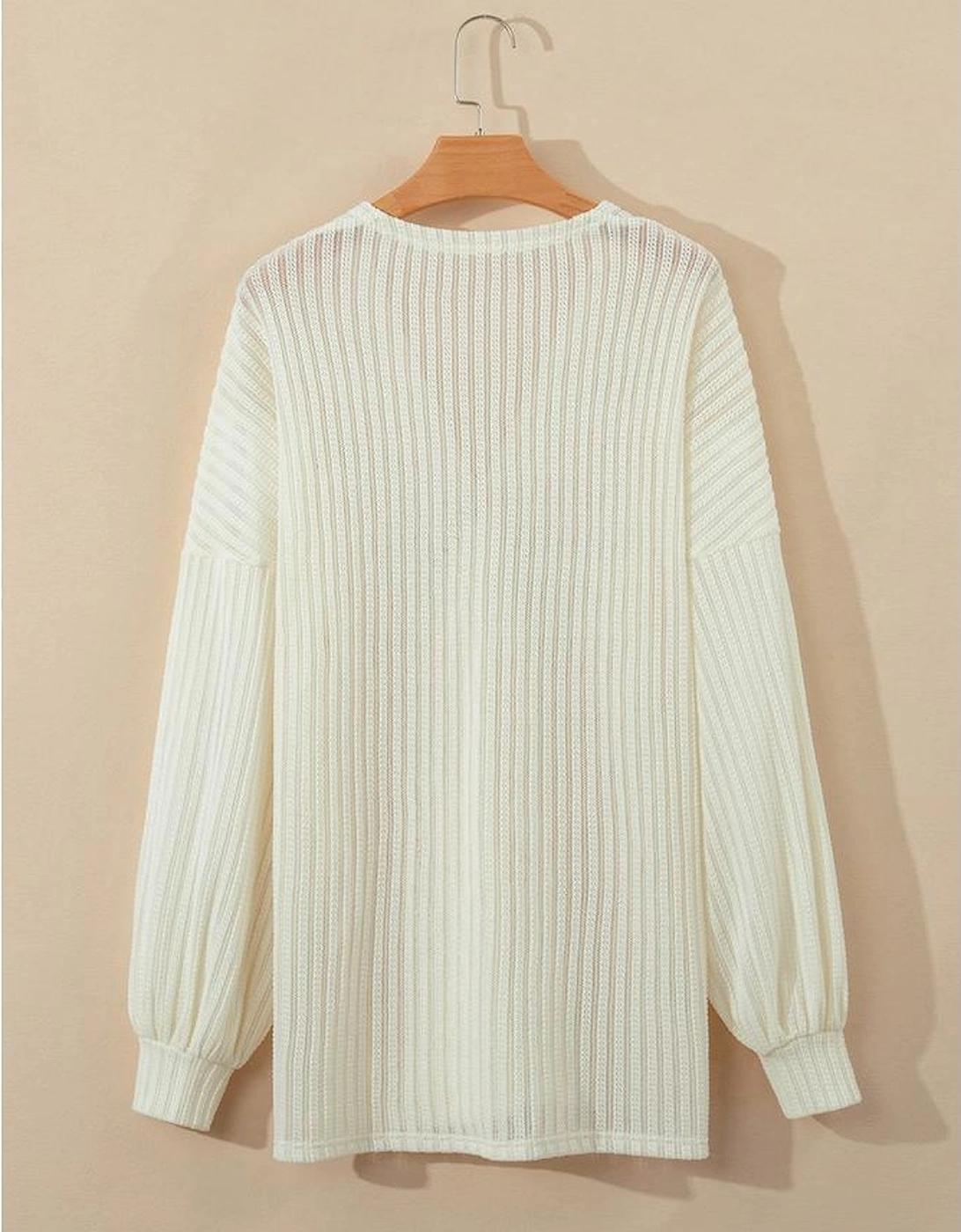 Beige Textured Lantern Sleeve Open Kimono