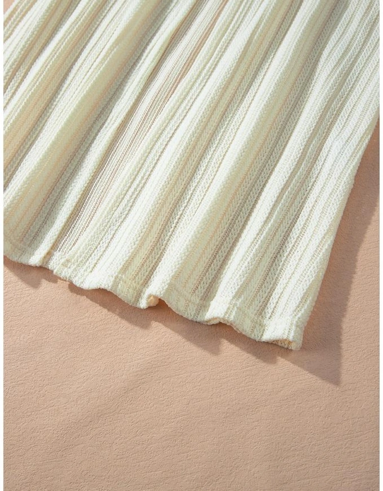 Beige Textured Lantern Sleeve Open Kimono