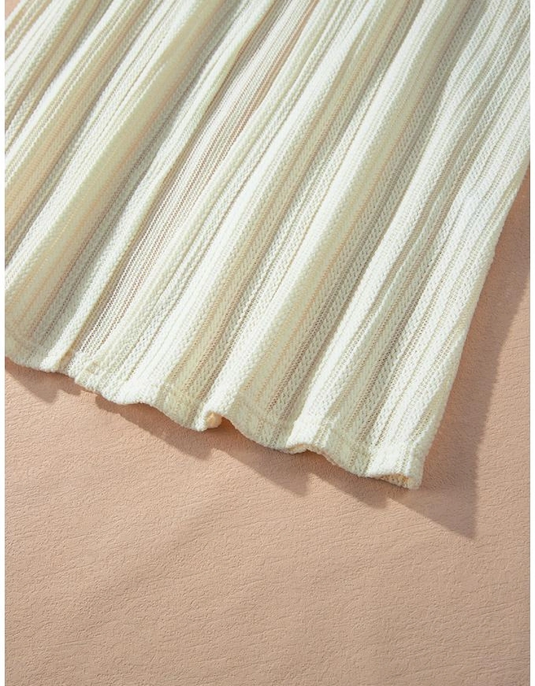 Beige Textured Lantern Sleeve Open Kimono