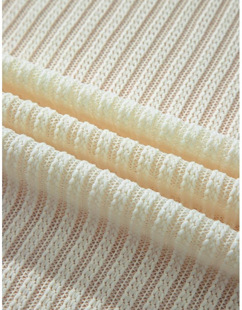 Beige Textured Lantern Sleeve Open Kimono