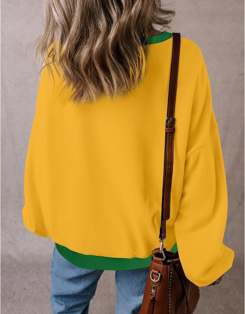 Ginger Color Block Patch Drop Shoulder Oversized Sweatshirt