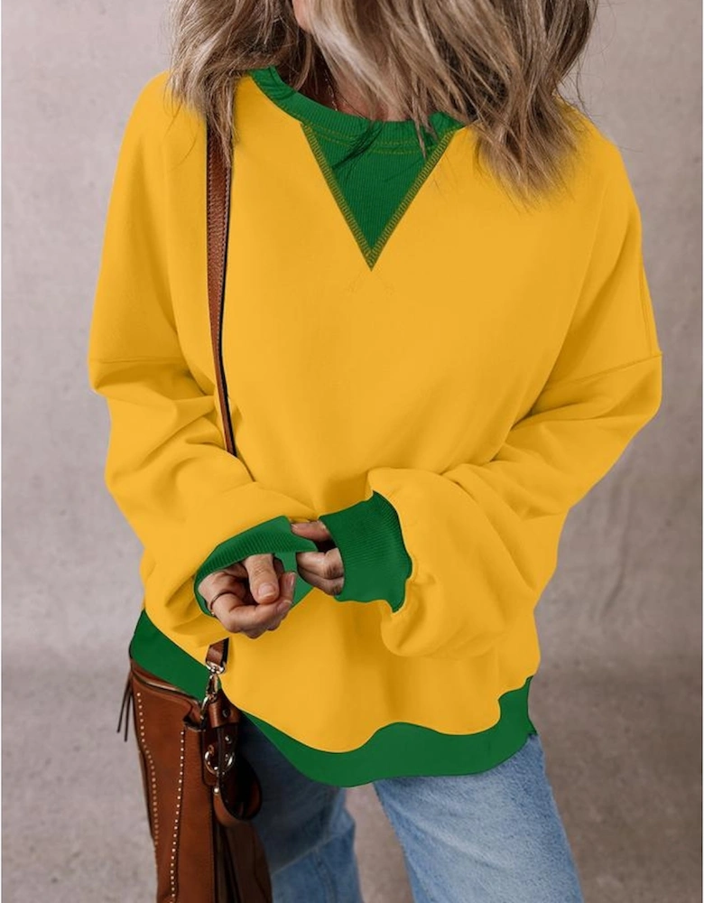 Ginger Color Block Patch Drop Shoulder Oversized Sweatshirt
