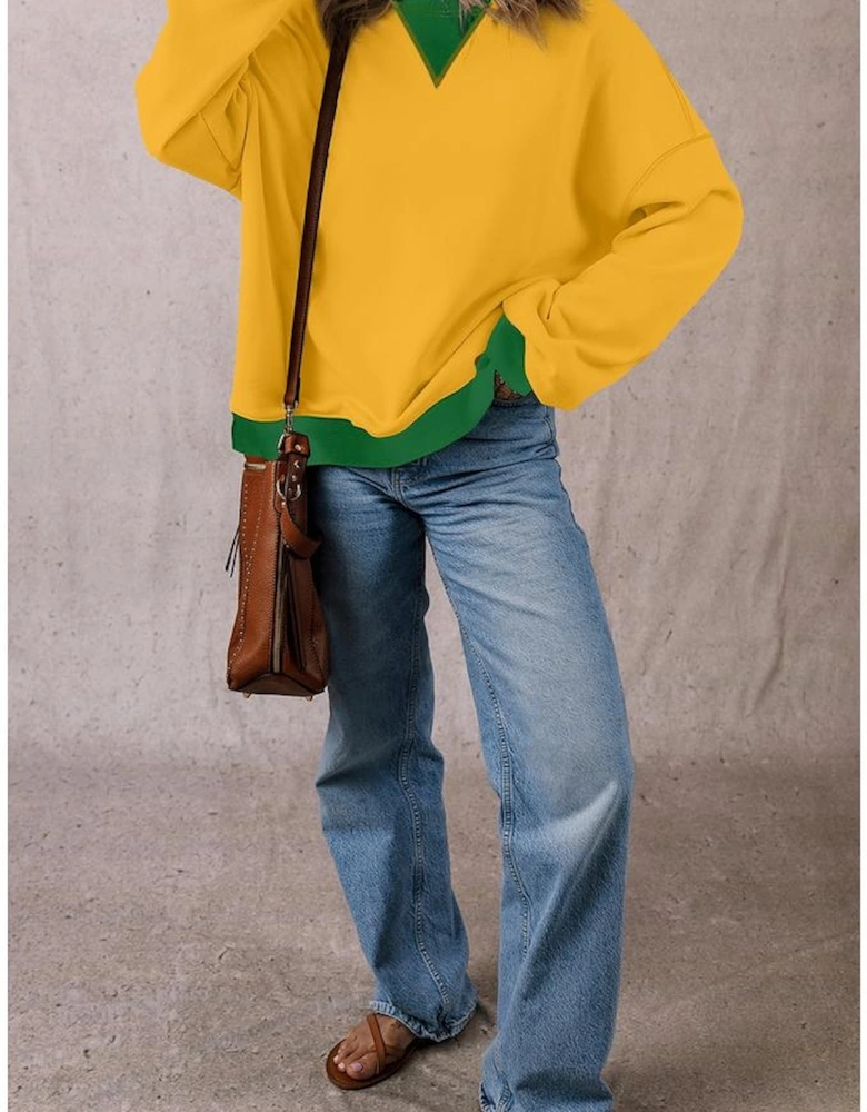 Ginger Color Block Patch Drop Shoulder Oversized Sweatshirt