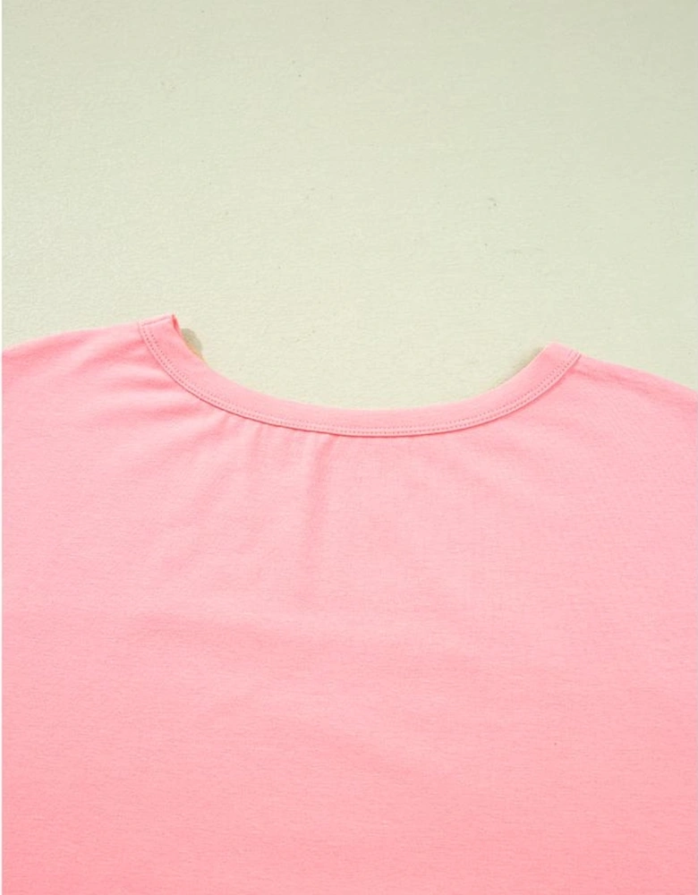 Gossamer Pink Floral Color Block Patchwork Long Sleeve Top