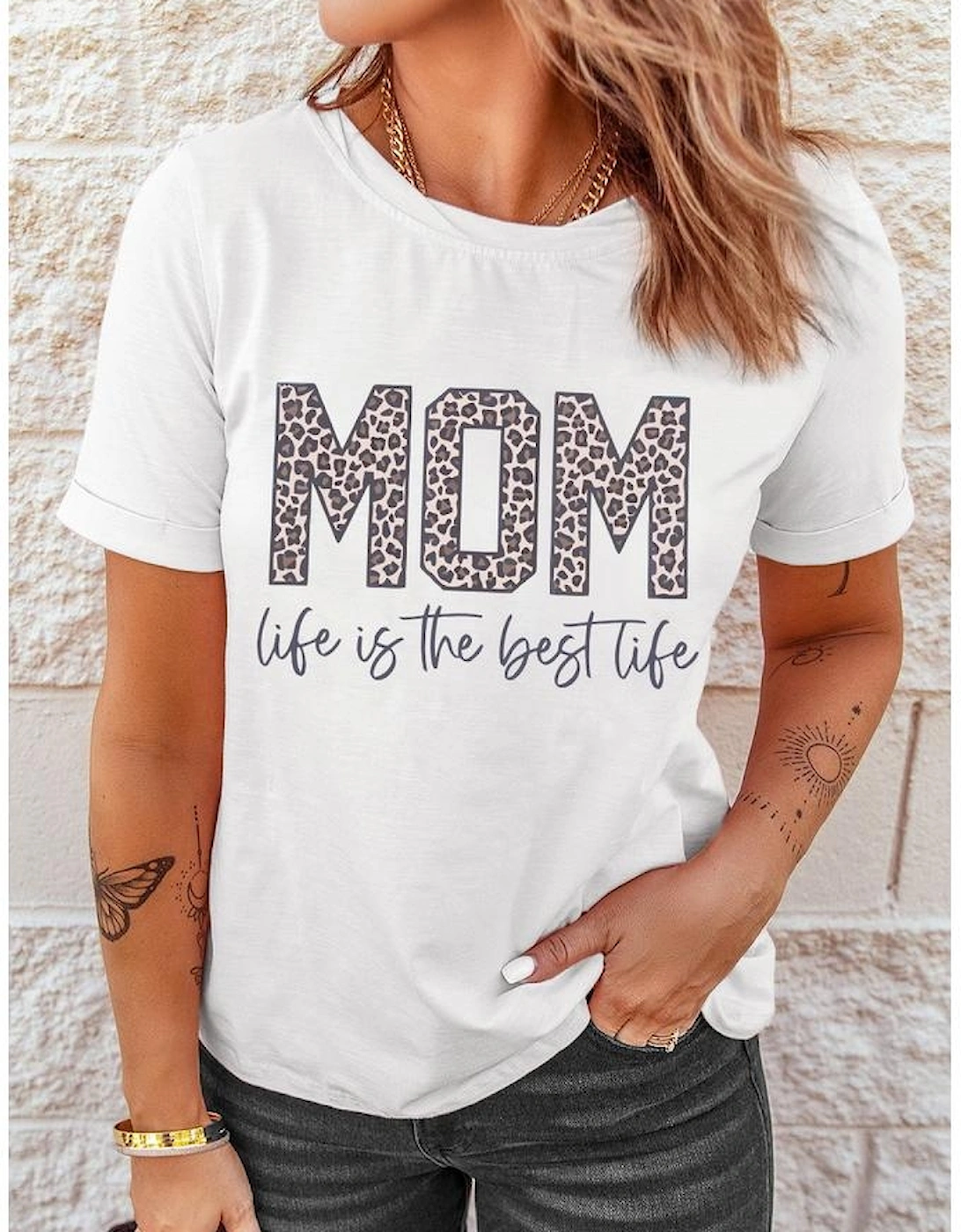 White MOM life is the best life Graphic T Shirt