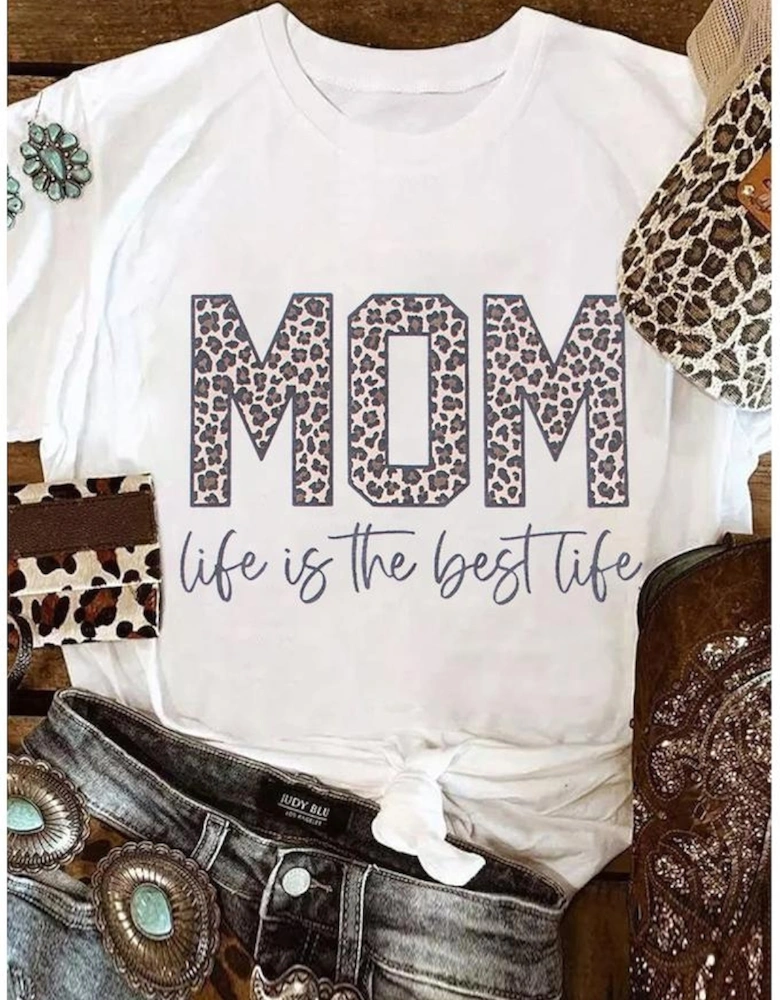 White MOM life is the best life Graphic T Shirt