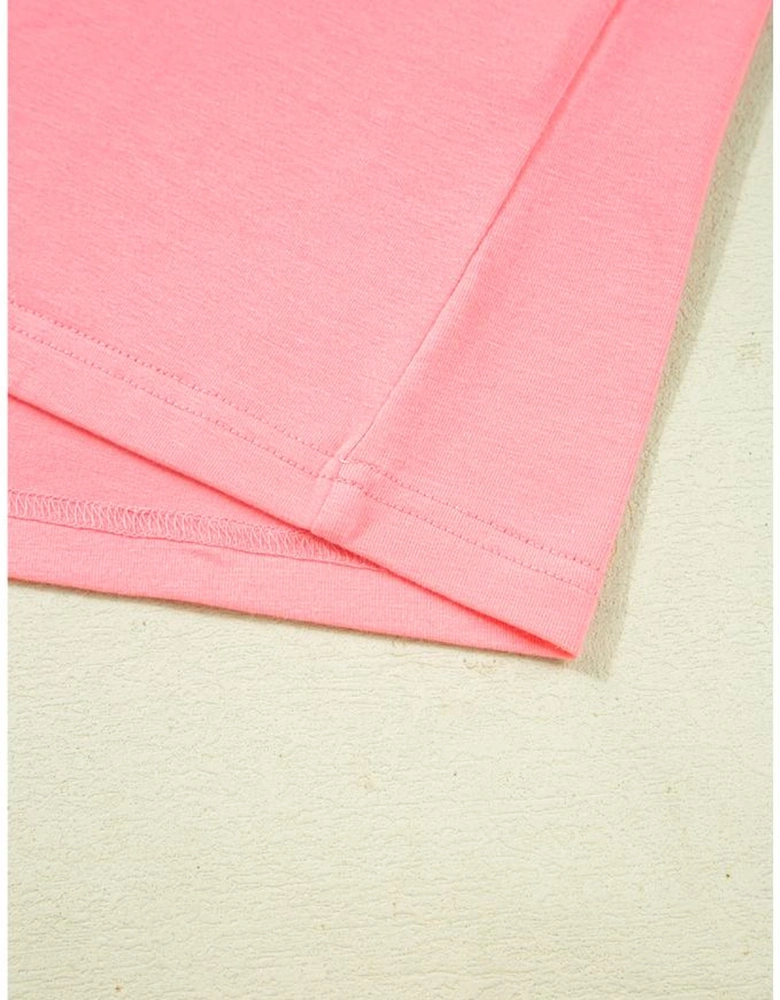 Gossamer Pink Floral Color Block Patchwork Long Sleeve Top