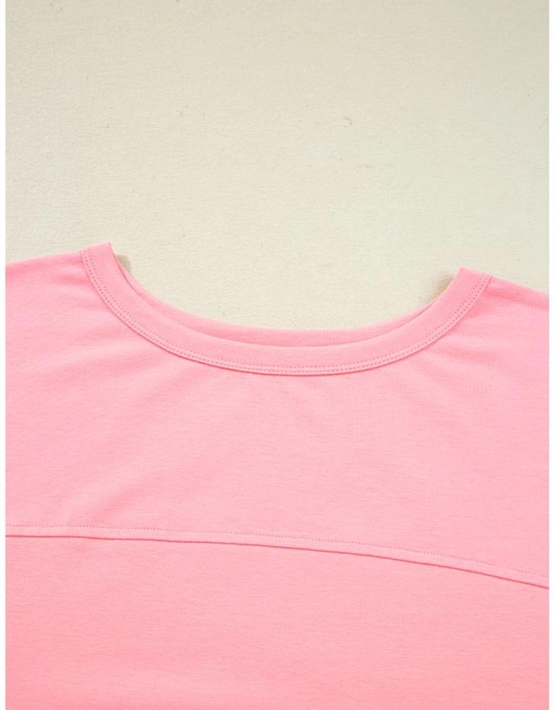 Gossamer Pink Floral Color Block Patchwork Long Sleeve Top