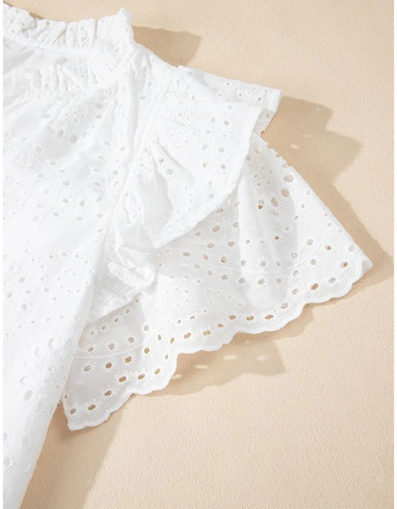 White Broderie Anglaise Ruffle Short Sleeve Blouse