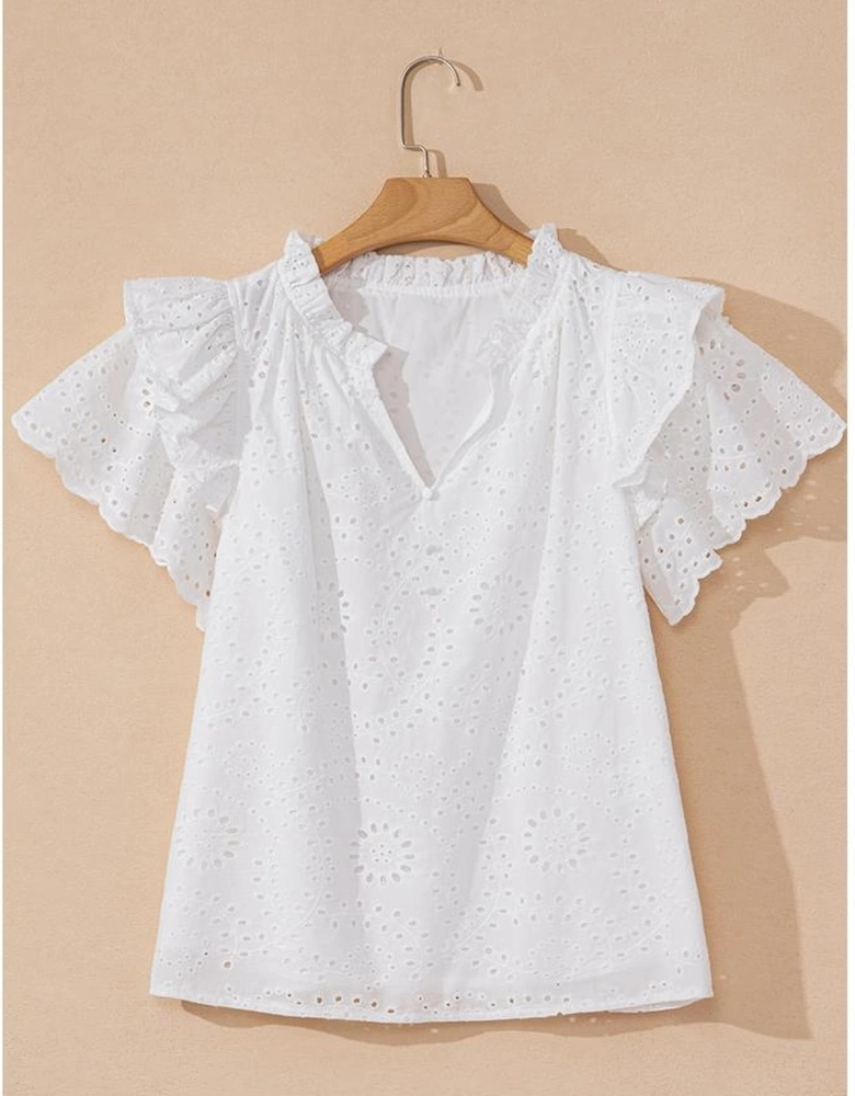 White Broderie Anglaise Ruffle Short Sleeve Blouse