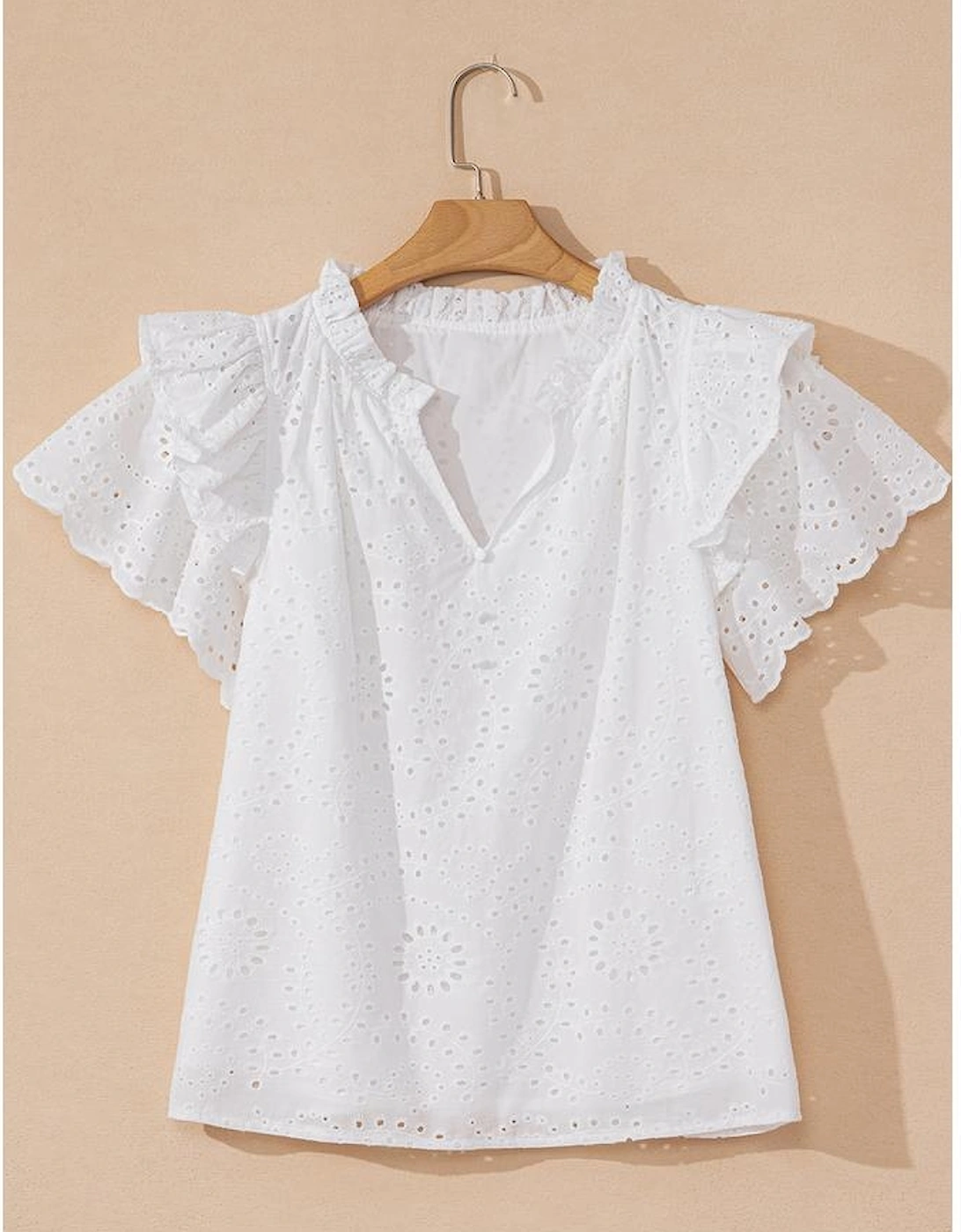 White Broderie Anglaise Ruffle Short Sleeve Blouse
