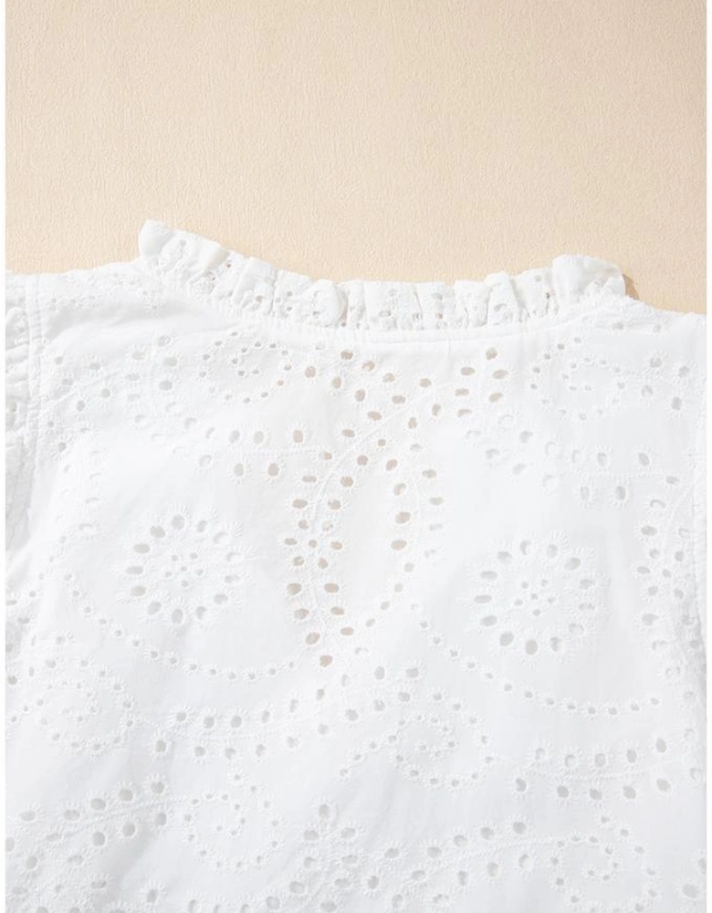 White Broderie Anglaise Ruffle Short Sleeve Blouse