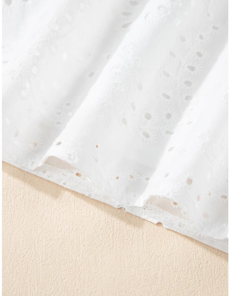 White Broderie Anglaise Ruffle Short Sleeve Blouse