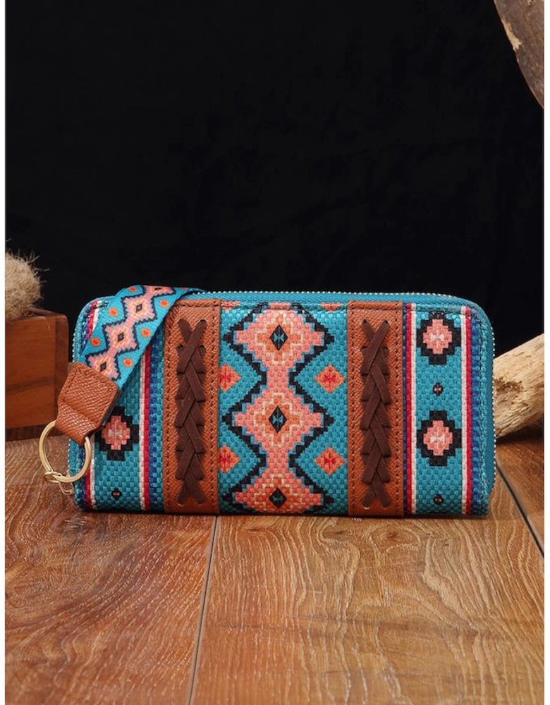 Ashleigh Blue Western Aztec Print PU Leather Wristlet Wallet