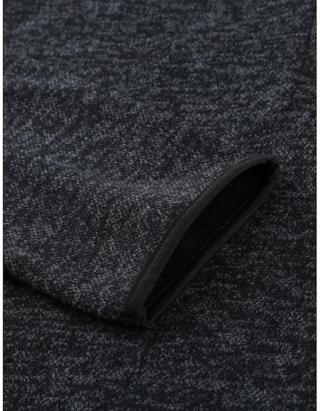 Black Heathered Print Button Snap Neck Pullover Hoodie, 14 of 13