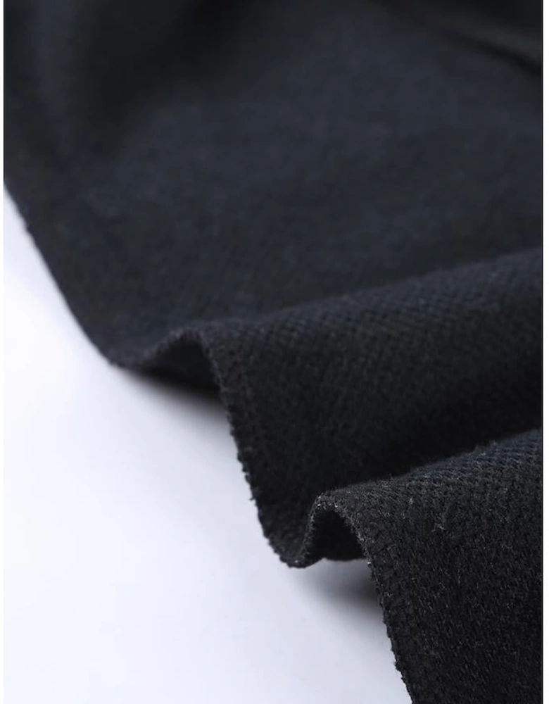 Black Heathered Print Button Snap Neck Pullover Hoodie