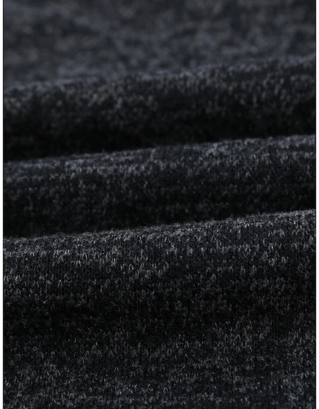 Black Heathered Print Button Snap Neck Pullover Hoodie