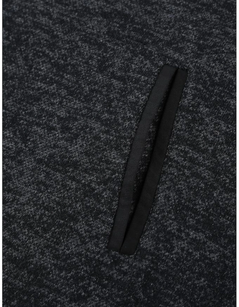 Black Heathered Print Button Snap Neck Pullover Hoodie