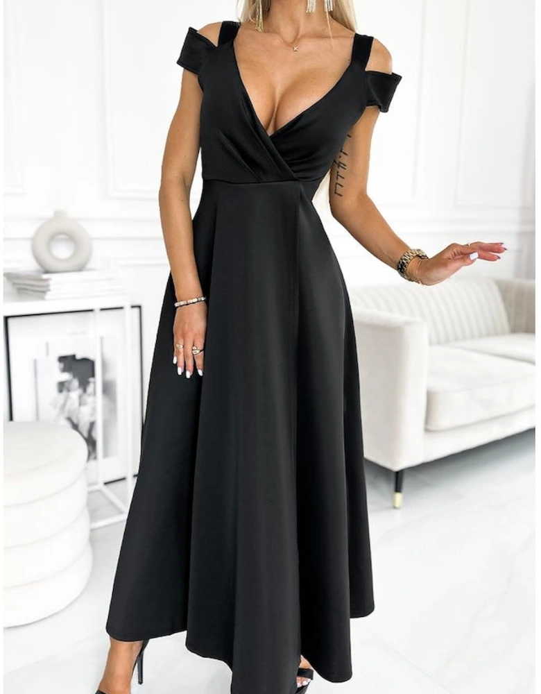 Azura Exchange Ruched V Neck High Slit Dress