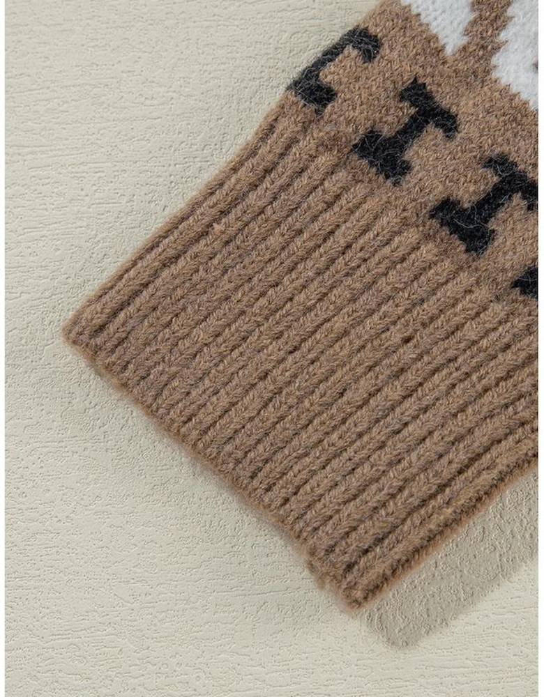 Brown Western Printed Ribbed Trim Collared Zip up Cardigan