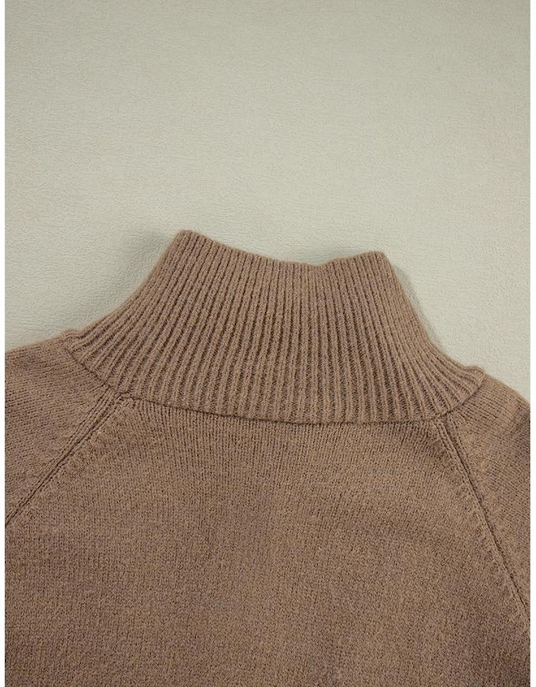 Brown Western Printed Ribbed Trim Collared Zip up Cardigan